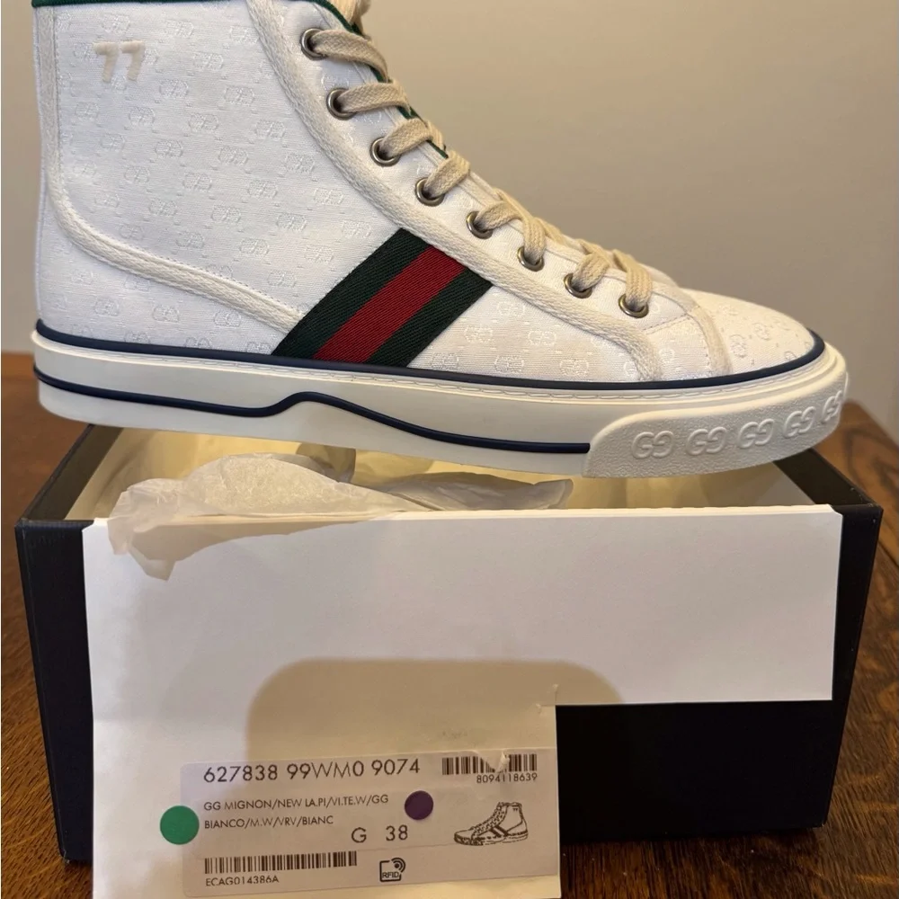 Authentic Women’s Gucci Tennis 1977 Mini GG High Tops White Canvas Sz 38 - Picture 8 of 16